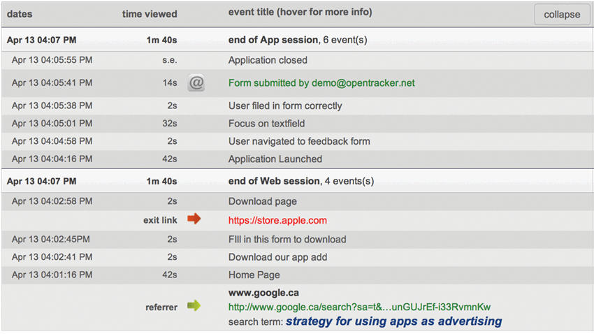 opentracker web analytics custom events screenshot
