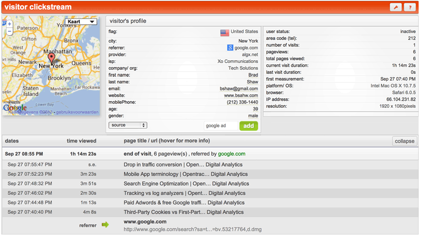 screenshot of Opentracker web analytics user tagging