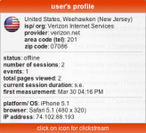 screenshot of user profile for users online report